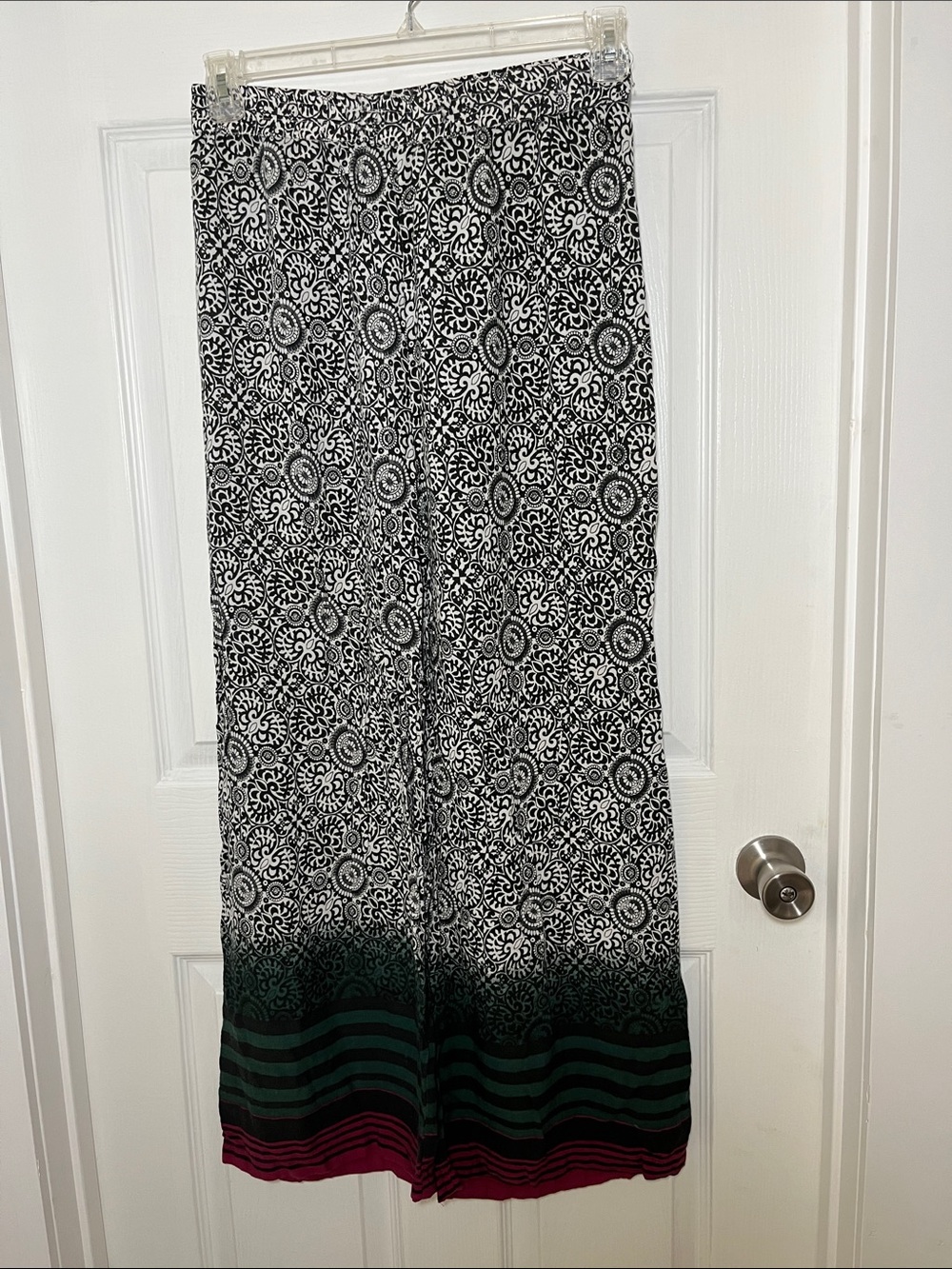 Connection 18 Black and White Floral Medallion Pants with Ombre Dyed Hem
